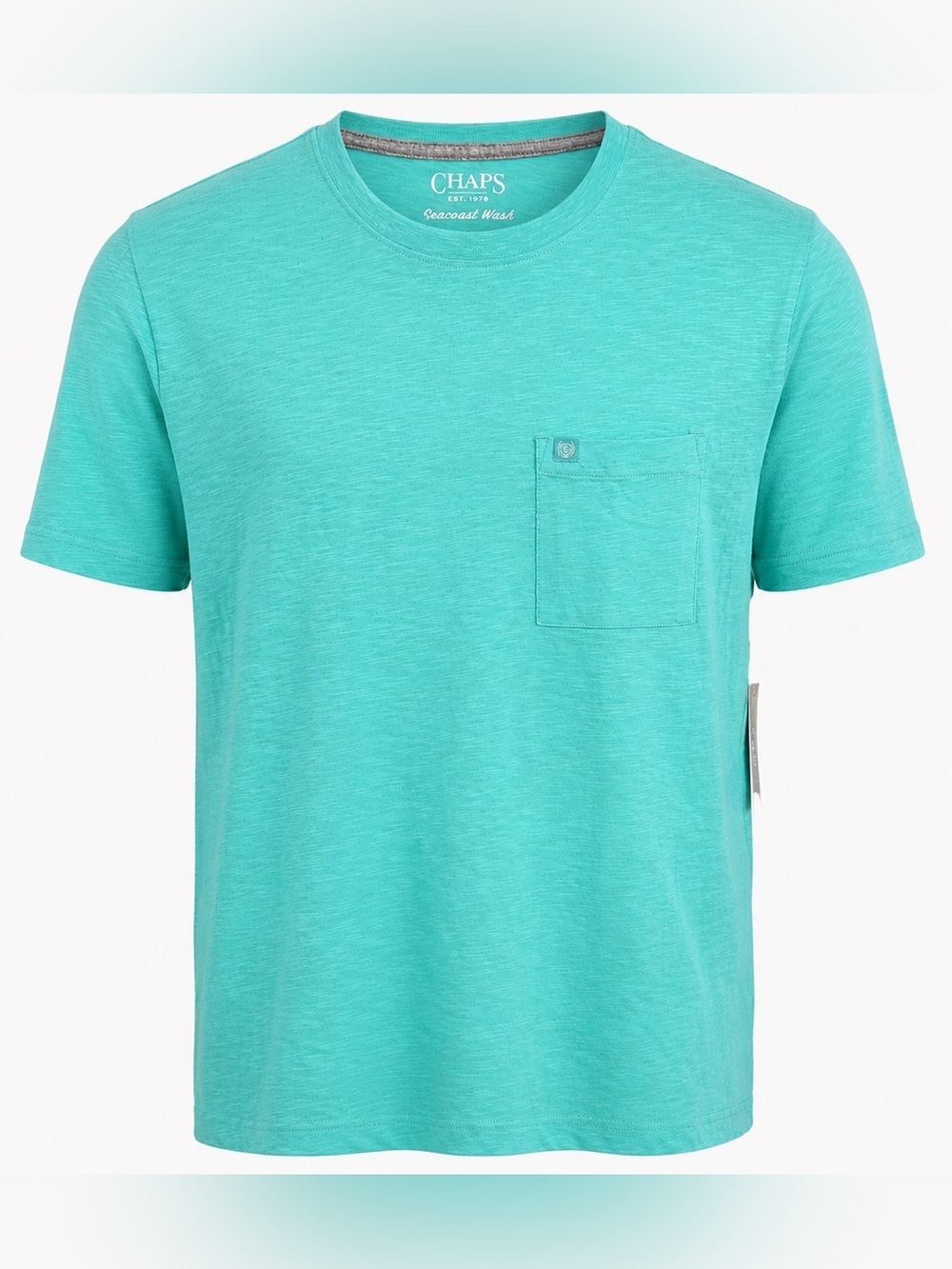 Chaps Men’s Chest  Pocket Tee Medium Pool Blue Slub Knit Crew Neck NWT